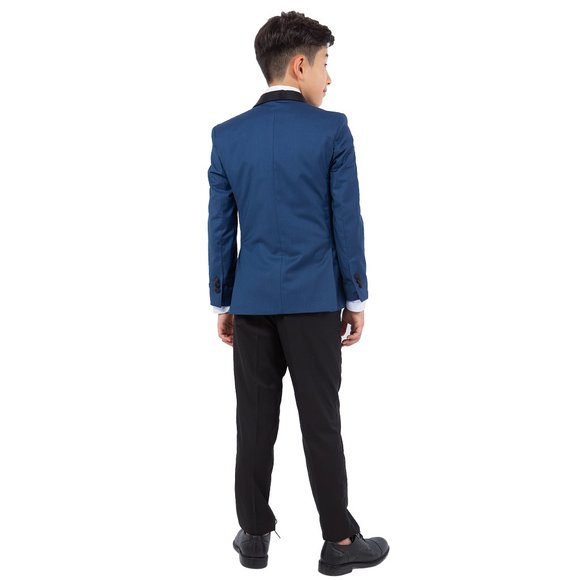 Perry Ellis Boys Indigo Tuxedo Set, Solid 5-Piece Black Shawl Collar - Picture 5 of 6